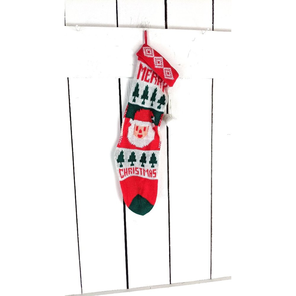 Vintage santa woven slouchy knit Santa Claus Christmas stocking/sweater xmas soc